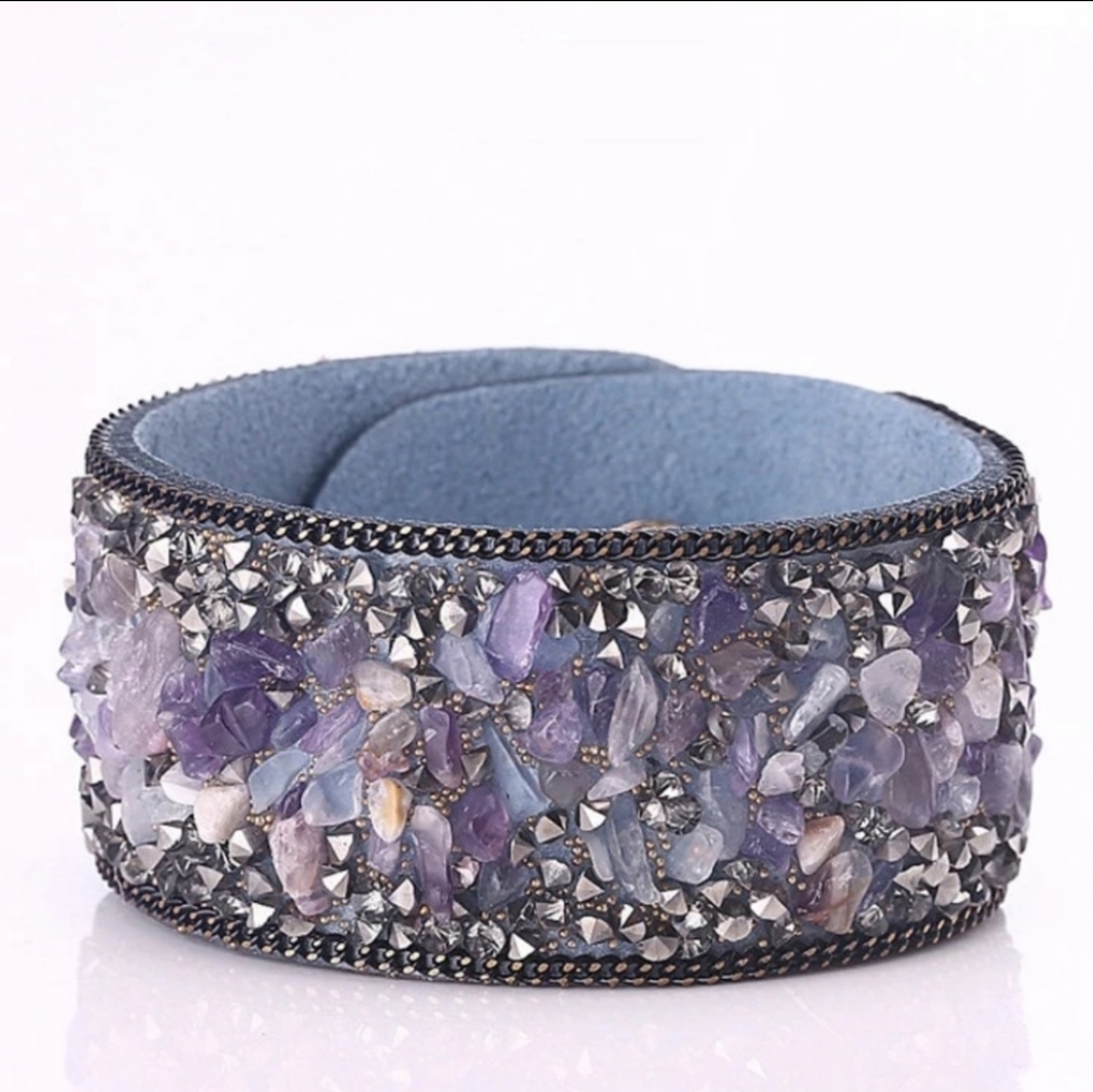 New Boho leather cuff snap bracelet in purple